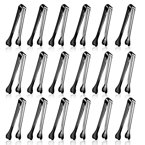 18 Pack Premium Small Serving Tongs, Mini Stainless Steel Appetizer Tongs Black 4.33Inch - color: Black