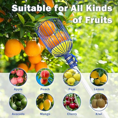 Fruit Picker Upgraded Round Claws Reduce Fruit Damage (160inch) | Fruit Picker Pole With Basket Adjustable Length For Cherry Lemon Pear Mango Trees and More Lightweight Durable - size: 160inch