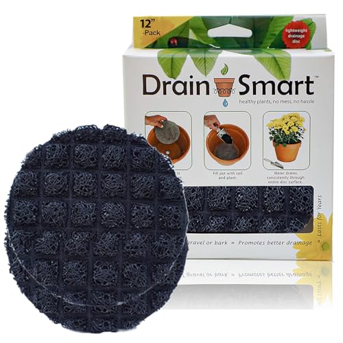 Drain Smart 3D Mesh Planter Pot Drainage Insert Disc – Made in USA – Keeps Soil in, Lets Water Drain Out – Cleaner, Lighter Alternative to Gravel for Indoor & Outdoor Planters (12" – 2 Pack) - size: 12" – 2 Pack
