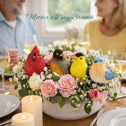 Songbird Garden Figurines Set of 4 – Cardinal, Bluebird, Goldfinch & Robin – Decorative Bird Statues for Home Décor, Spring Decorations, Crafting, Shelf Table Display – 3.75" W x 3" H - size: 4 pack