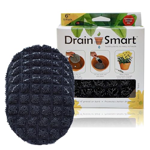 Drain Smart 3D Mesh Planter Pot Drainage Insert Disc – Made in USA – Keeps Soil in, Lets Water Drain Out – Cleaner, Lighter Alternative to Gravel for Indoor & Outdoor Planters (6" – 5 Pack) - size: 6" – 5 Pack