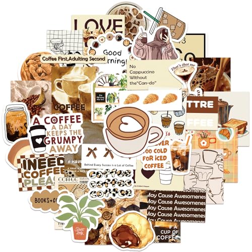 50PCS Coffee Stickers,Waterproof Vinyl Coffee Themed Decals for Water Bottles, Laptops, Journals, Scrapbooks, Magazines, Mobile Phones Coffee Lovers Cute Aesthetic Pastry Stickers - color: Coffee Stickers