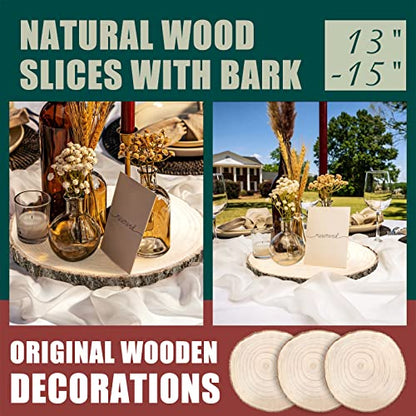 ZYNERY 3 Pcs Wood Slices for Centerpieces 13-15 Inches, Unfinished Wood Rounds Rustic Decor, Natural Large Wooden Circles Centerpieces for Tables, DIY Wedding Decoration Wood Pieces for Painting