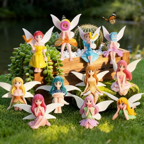 12 Pcs Miniature Fairy Figurines, Hand-Painted Small Flower Fairies with Wings for Garden Decor, Cake Topper & Landscapes