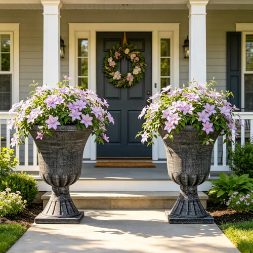 Autodaya 22" Tall Urn Planters for Outdoor Plants Set of 2 Large Flower Pot - color: Washed Black-22"h
