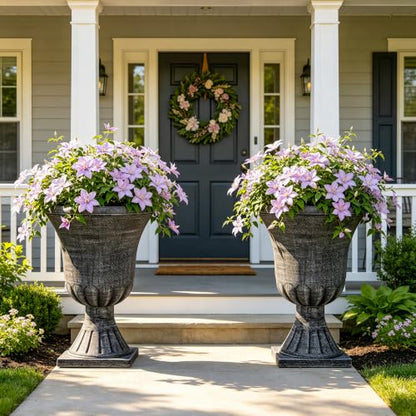 Autodaya 22" Tall Urn Planters for Outdoor Plants Set of 2 Large Flower Pot - color: Washed Black-22"h