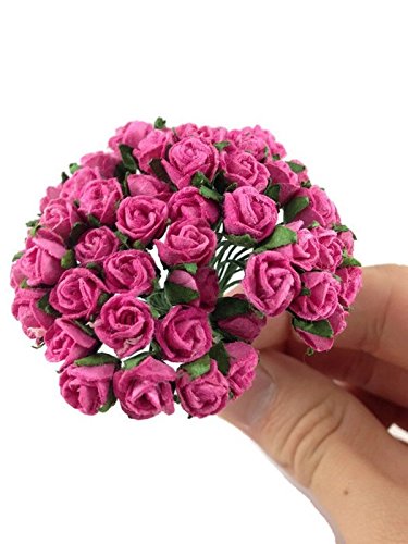 1 Bundle of 50pc Pink Artificial Flowers Paper Rose Flower Wedding Card Embellishment Scrapbook Craft L-218