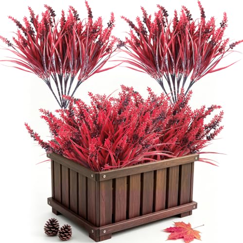 RECUTMS 12Pcs 14.6" Artificial Fall Flower Plants Outdoors Faux Greenery - color: Wine Red