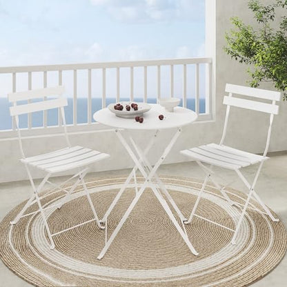 Grand patio 3-Piece Folding Patio Bistro Set, Premium Steel Outdoor Table and Chairs, Foldable Small Patio Furniture for Balcony/Garden, Mint Green, White - color: White, style: without Cushion & Umbrella