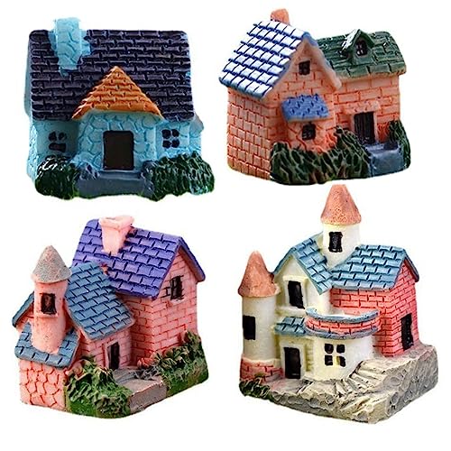 Leadigol 4pcs Miniature Fairy Garden House,Miniature Garden Landscape Desk Ornaments Yard Bonsai Resin Landscape Mini Fairy Houses DIY Villa Decor