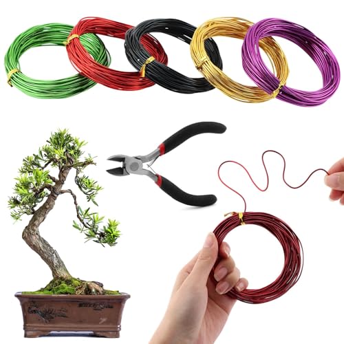 4 Roll Bonsai Wire,with Hand Plier Aluminum Bonsais Training Wire Anodized Aluminum Bonsai Wire Tools for Fine Trunk & Branch Control(Size:5 Roll) - size: 5 Roll