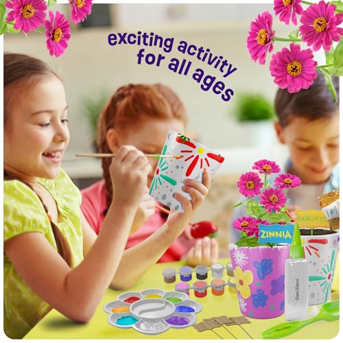 Paint & Plant Flower Garden Kit for Kids - Stoneware Pots, Seeds, Paint Set | STEM Arts & Crafts Gift for Boys and Girls Ages 6-12 - Birthday Gift for Girls 6 7 8 9 10 11 12 Years Old