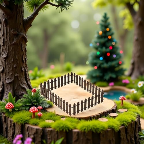 1Pc 35 Inches Brown Mini Fairy Garden Fence, Micro Landscape Miniature Ornaments for Dollhouse, Crafts, Diorama Project, Plant Pot DIY