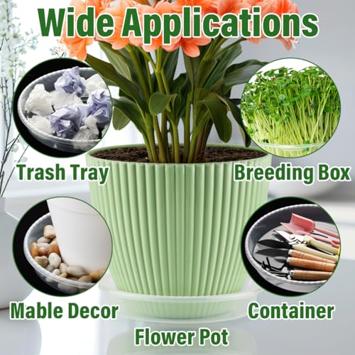 RooTrimmer 5 Pack 14 Inch Clear Plant Saucers for Pots,Heavy Duty Thick Plastic Plant Trays,Sturdy Water Catch Drip Trays for Indoor & Outdoor Plants - size: 14 inch