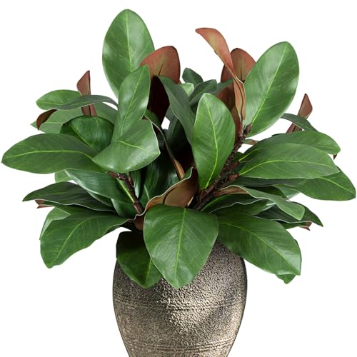 Artificial Magnolia Leaves Branches Fake 3D Magnolia Pick Faux Greenery Stems Leaves for Indoor Outdoor Vase Filling Home Office Table Decoration (6Pcs, 18'')