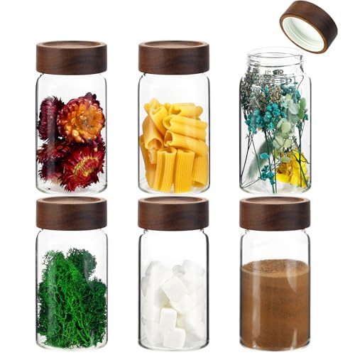 8oz Airtight Glass Jars Small Spice Storage Canister with Wooden Lid Clear Glass Food Container Canning Jar for Cookies Overnight Oats Yogurt Pantry Sugar Tea Coffee Bath Salts (6×250ml(8.4oz)) - color: 6×250ml(8.4oz)
