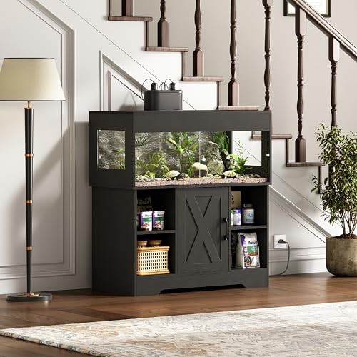 Herture 40 Gallon Reptile Terrarium Tank with Cabinet,Reptile Enclosure | Reptile Tank with Stand for Leopard Geckos,Corn Snakes,Juvenile Pets, Sliding Acrylic Doors,Mesh Top,Outlet,Back PX03RTB - color: Black, size: 40 Gallon