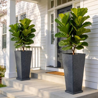 Autodaya 28" Oversized Black Terrazzo-Look PP Tall Planters Set of 2 - color: Faux Black Terrazzo-28"h