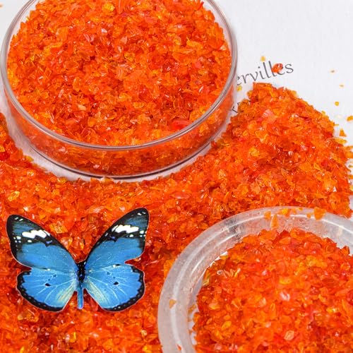 Orange Red Fine Crushed Glass for Resin Art & Crafts - color: Orange Red