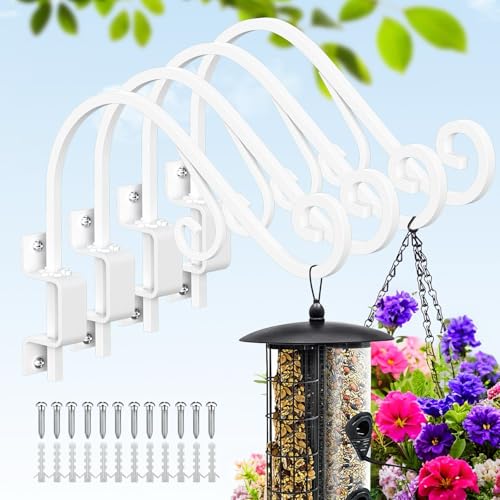 Wall Mount Swivel Plant Hanger Outdoor, 4 Pack 16 Inch White Iron Bracket | 40 lbs Heavy Duty, Wide Iron Base for Plant Hanger Bracket, for Indoor Living Rooms and Bedrooms - color: White - 4 Pack