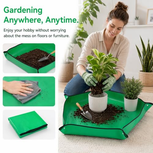 2 Pack-Repotting Mat for Indoor Plant Transplanting and Mess Control Thickened Waterproof Potting Tray Foldable Potting Mat Portable Gardening Mat Garden Gifts(26.8"x 26.8") Green - size: 2 Pack - 26.8 x 26.8 Inch, Green