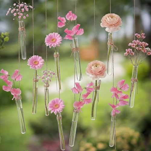 Hillban 24 Pcs Wonderland Party Decorations Plant Propagation Tubes Plastic Wall Planter Hanging Vase Propagation Station with Rope for Hydroponic Spring Home Garden Tea Party Decor Birthday Wedding