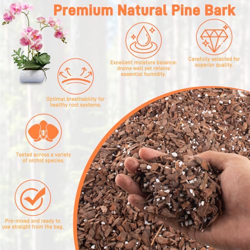 Orchid Bark Potting Mix - 18QT Natural Orchid Potting Mix for Repotting, Blended with Small Pine Bark and Perlite to Provide Ideal Ventilation and Good Drainage for Orchids and Other Potted Plants - size: 18 qt