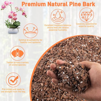 Orchid Bark Potting Mix - 18QT Natural Orchid Potting Mix for Repotting, Blended with Small Pine Bark and Perlite to Provide Ideal Ventilation and Good Drainage for Orchids and Other Potted Plants - size: 18 qt