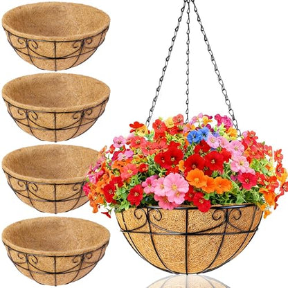 4 Pack 12 Inch Hanging Baskets for Plants Outdoor - Metal Hanging Planters for Outdoor Plants with Coco Liners - Heavy Duty Empty Hanging Flower Pots for Porch Patio Garden - size: 12 Inch