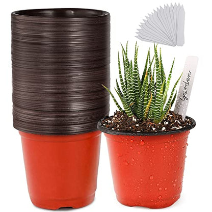 TDHDIKE 4" Small Plastic Plant Nursery Pots 50Pcs with Labels - size: 4inch50