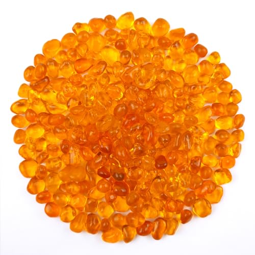 Glass Stones, 1Lb/460g Irregular Sea Glass Pebbles Non-Toxic Artificial Crystal Stones for Vase Filler/Aquarium Decoration/Gems Displaying/Wishing Bottle Making, Orange - color: Orange