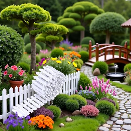 White Miniature Wooden Picket Fence - Decorative Border for Fairy Gardens and Bonsai Displays, Rustic Landscape Accent with Weather-Resistant Design (Indoor/Outdoor Mini Fence Decor)
