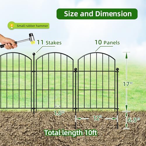 Metal Garden Fence 17 in x 10 ft, Small Animal Barrier Fencing for Pets - size: 17"Hx10ft (10 Panels)