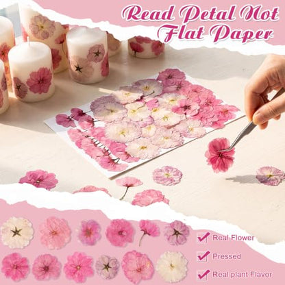 96 Pcs Pressed Dried Flowers | Natural Dried Flowers for Cake Topper Cupcake, Cocktails Garnish, Resin Jewelry DIY, Soap, Candle Making Art Crafts - color: Pink Purple, style: Flower Style