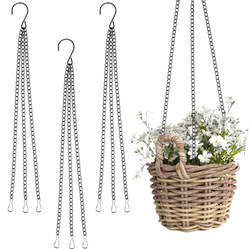 Hanging Baskets Chains 16Inch Plant Hanging Chains 3 Leads Flower Pot Hanger for Bird Feeders, Planters, Lanterns and Ornaments (Black, 3Pack)