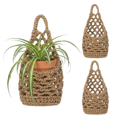 2 Pack 4-inch Hanging Planters, Macrame Wall Plant Hanger, Brown | Basket Holder, For Indoor Plants, Living Room Bedroom & Office - color: Brown, size: 4in