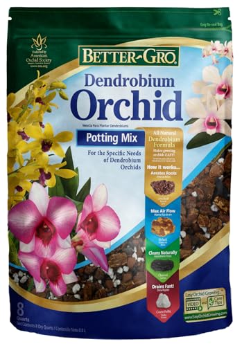 Better-Gro Dendrobium Potting Mix for Orchids & Tropical Plants- 8 qt | Premium Dendrobium mix with lava rock, fir bark, charcoal&perlite;provides optimal drainage & airflow for healthy roots. - size: 8 quart