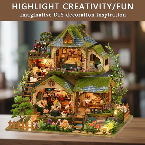 YSWOOD WORLD DIY Miniature House Kit for Adults, Mini House Kit with LED | DIY Miniature Kit, Dollhouse Kit, Model Kits, Home Decor, Wooden Crafts Gifts for Christmas Birthday, Forest Adventure