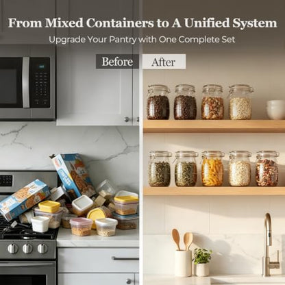 ComSaf Glass Pantry Jars with Airtight Lids 34 oz 6 Pack Wide Mouth Hobnail | Coffee beans sugar, Snacks pasta, Pickling fermenting, Pantry organization, Clear body, Countertop storage, Dry goods - size: 34 fl oz/6pcs
