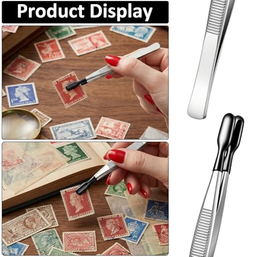 6 PCS Rubber Tipped Tweezers, Pvc Coated Precision Tweezer Flat Straight Tip Tweezer Craft Jewelry Anti Scratch Long Craft Tweezers Tools for Crafting Beads Jewelry Stamps Succulents Pet(White)