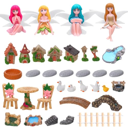 35 Pcs Fairy Garden Accessories Miniatures Garden Kit - color: Pink+yellow+blue+white+brown