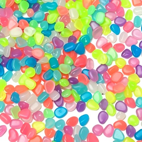 Oubest 500PCS Glow in The Dark Rocks for Fairy Garden Mini Multicolor Luminous Stones for Micro Landscape DIY, Glowing Pebbles for Fairy House Moss Garden Craft Decoration - color: Multicolor