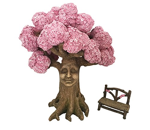 GlitZGlam Ethan's Magical Tree with Matching Bench for Enchanted Garden (9 Inch Tall) - Fairy Garden Accessory