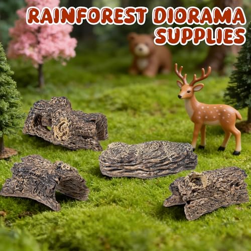 Warmtree Diorama Rocks & Tree Stump Set, 6 Pcs Miniature Terrain Decor