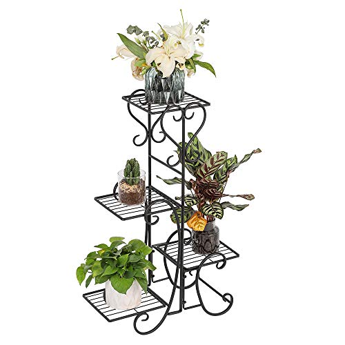 VINGLI Metal Plant Stand Flower Holder Racks Patio Stand Holder Outdoor Displaying Plants Flowers (Black- square) (30.9" H- 4 Tier)