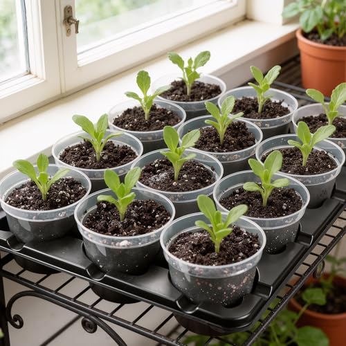 homenote 2 Pack 12 Cell Seed Starter Trays with 24 Clear 4 Inch Plant Pots | Reinforced trays securely hold clear pots with multi-hole drainage for easy root monitoring and healthier seedling growth. - size: 4 Inch, style: 2 Pack Seed Starter Tray+Nursery