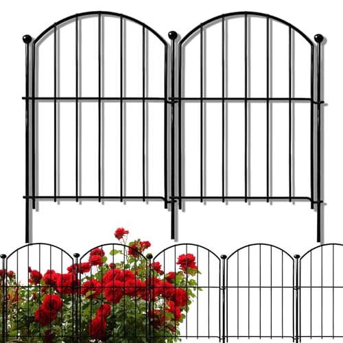 Decorative Garden Fence 17in x10ft, 10 Pack Rustproof Metal No Dig Fence Animal Barrier for Dog, Arched Flower Bed Edging Ornamental Wire Border Panel Fencing for Yard Patio Outdoor Decor - color: Black, size: 17 in(H)