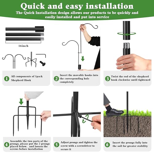 LWWTBS Double Shepherds Hooks for Outdoor 2Pack 76 Inch | Heavy Duty Adjustable Bird Feeder Pole, For Hanging Plant Baskets, Garden Decor