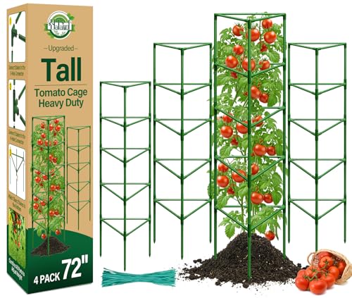 Halatool 72" Tomato Cages Heavy Duty, 4Pack Tomato Plant Support for Garden | Adjustable Metal Trellis for Pots & Raised Bed Garden Outdoor, Triangle Plant Stakes for Climbing Vegetables Flowers Fruits - color: 4pcs, size: 72in