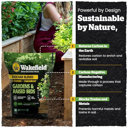 Wakefield Biochar Blend with CarbonBoost™ Technology – Enhanced Water & Nutrient Retention for Raised Bed Garden Soil - Ultimate Organic Potting Soil Mix for Vegetables, Gardens and Houseplants - 4qt